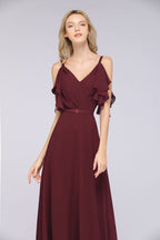 Elegante vestido de dama de honor de gasa con volantes hasta el suelo, con perlas, sin mangas, para fiesta de boda