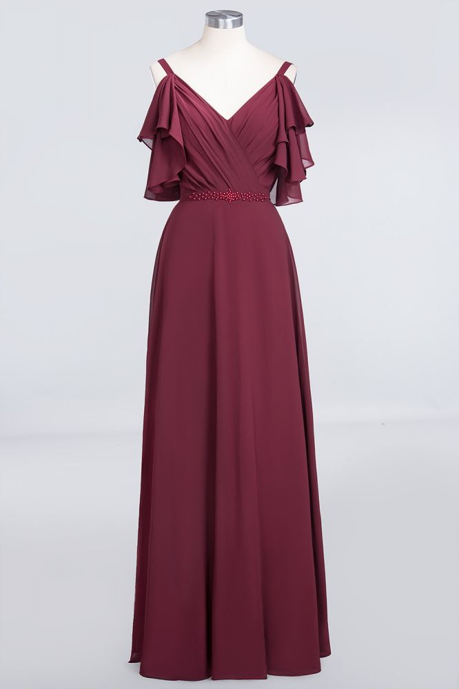 Elegante vestido de dama de honor de gasa con volantes hasta el suelo, con perlas, sin mangas, para fiesta de boda