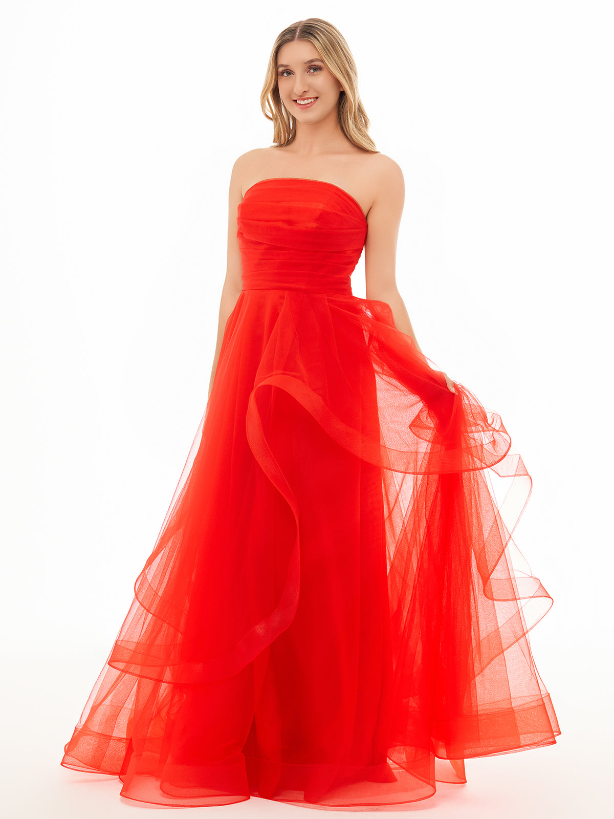 Elisa |Light Pink A Line Strapless Organza Prom Dress