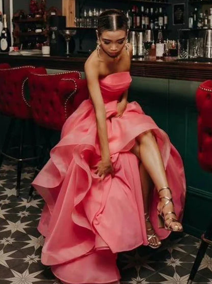 Elisa |Light Pink A Line Strapless Organza Prom Dress