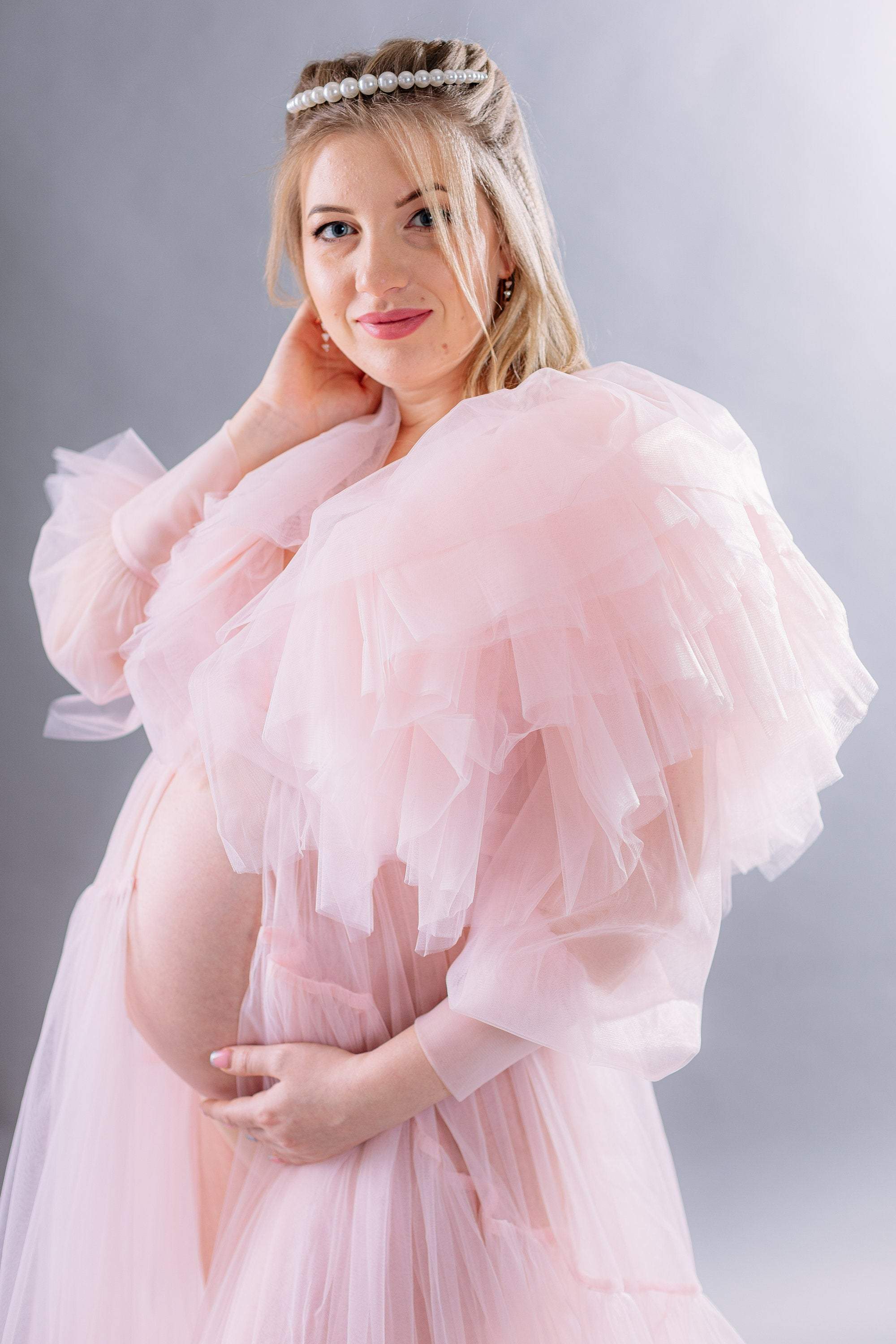 Smaragdgrüner Umstands-Tüllmantel für Fotoshootings SY011