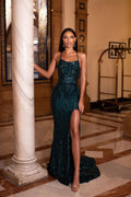 sequin mermaid dress corset prom dress with slit