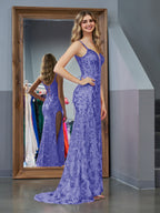 Erryn | Vestido de fiesta largo morado con lentejuelas y abertura
