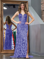Erryn | Vestido de fiesta largo morado con lentejuelas y abertura