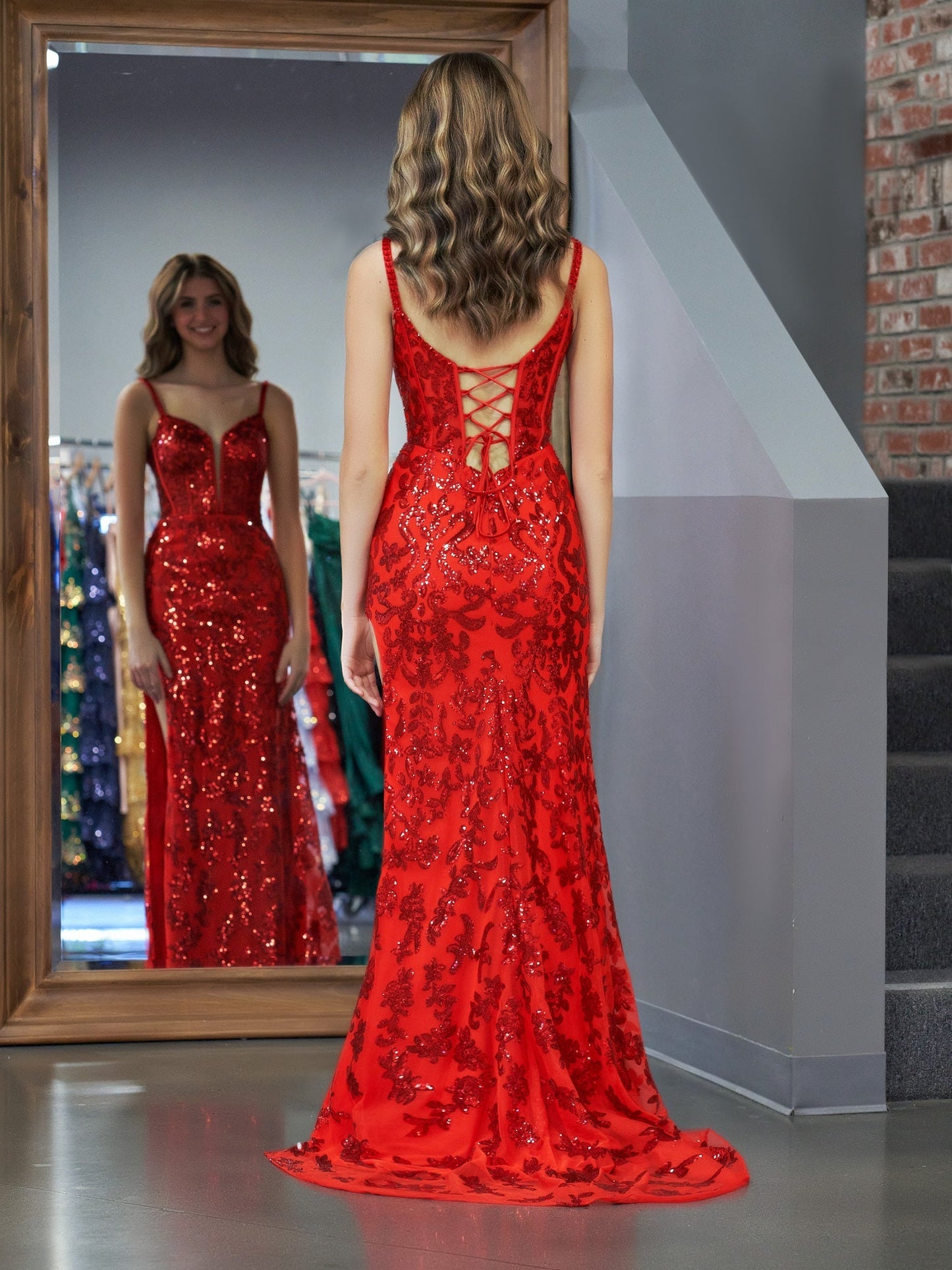 Erryn | Red Sheath Sequins Long Prom Dress with Slit