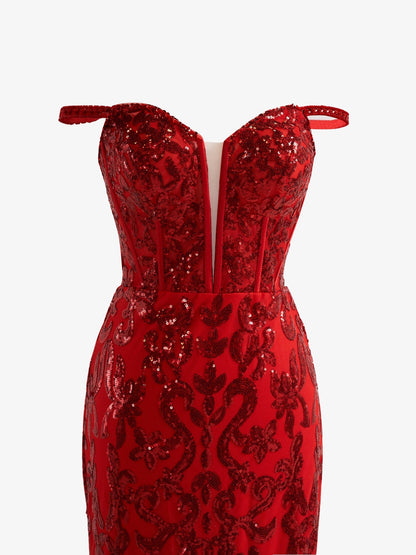 Erryn | Red Sheath Sequins Long Prom Dress with Slit