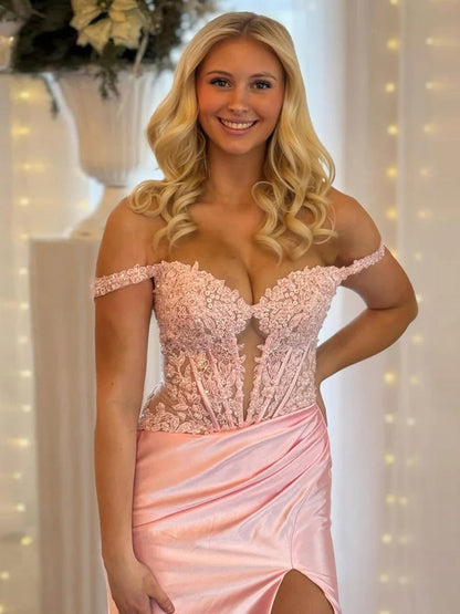 Eseld | Meerjungfrau Sweetheart Rosa Satin Langes Ballkleid mit Schlitz