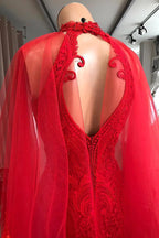 Abendkleider Langes Rotes Cocktailkleid aus Spitze 