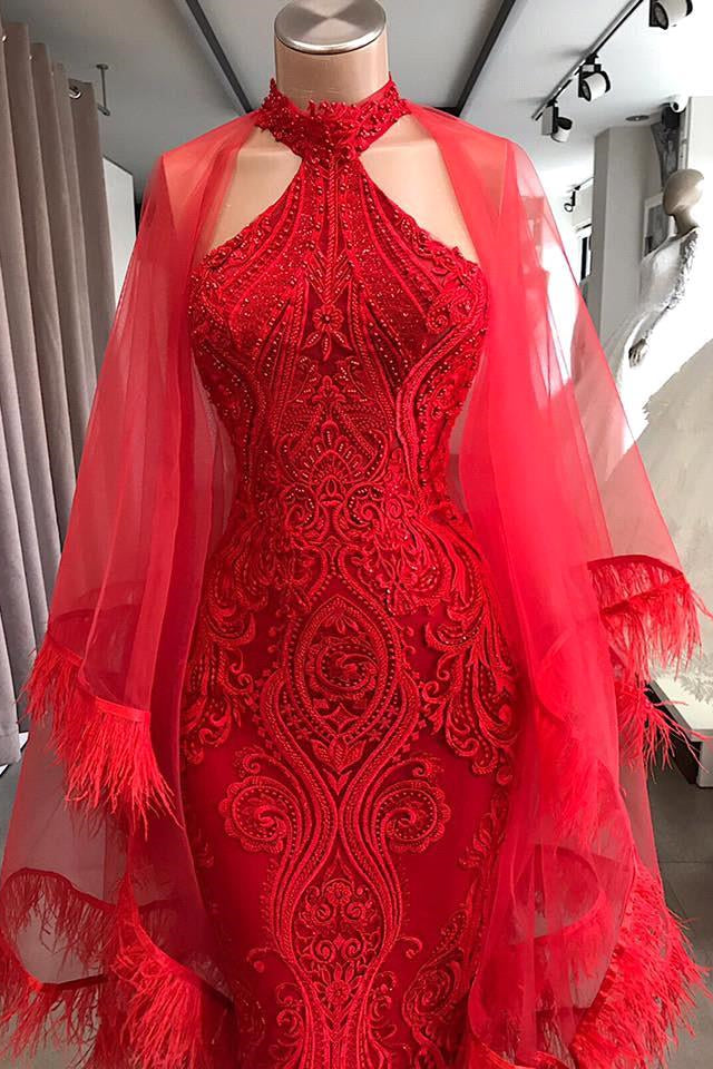 Abendkleider Langes Rotes Cocktailkleid aus Spitze 