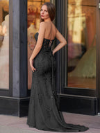 Evie | Vestido de fiesta largo de encaje con escote corazón y apliques de sirena