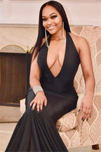 Excellent Long Mermaid Halter Open Back Black Prom Dress