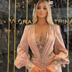 Exquisite Floor Length Long Sleeves Mermaid Satin Prom Dress with Appliques