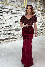 Exquisitos vestidos de fiesta con lentejuelas, escote en V, manga corta y largo hasta el suelo
