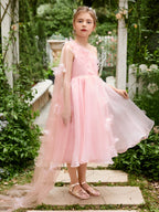 A-Linie Organza Tee-Länge Rosa Kleid (010220821) 