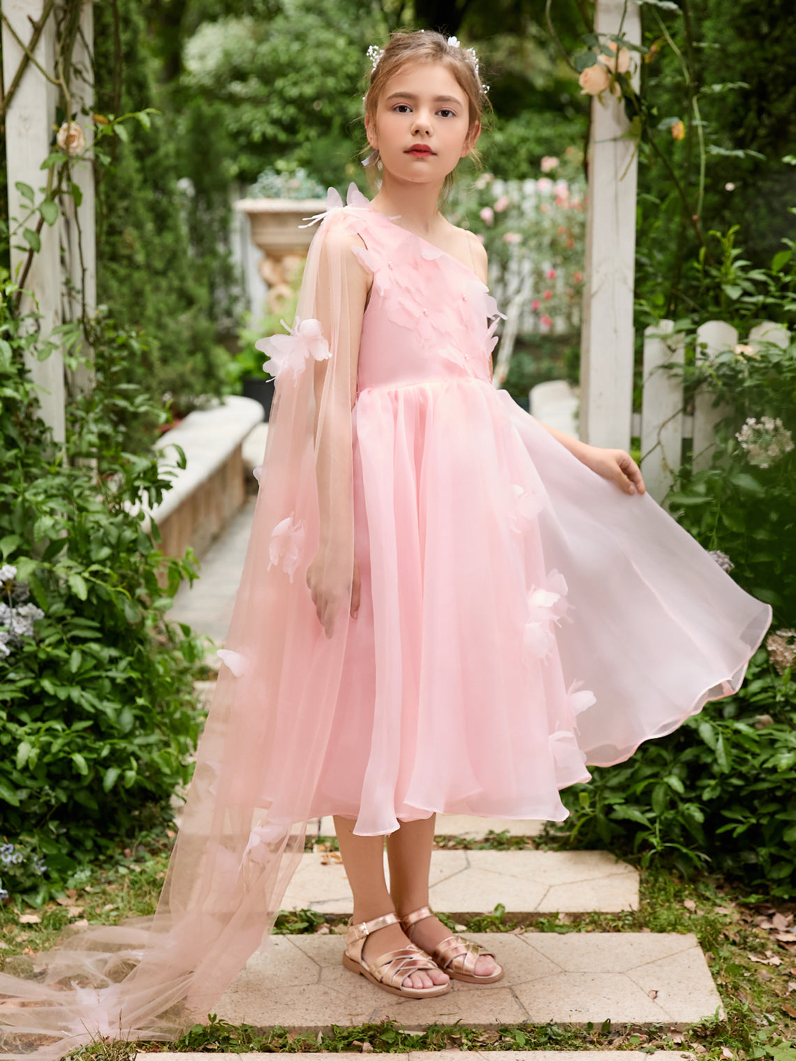 A-Linie Organza Tee-Länge Rosa Kleid (010220821) 