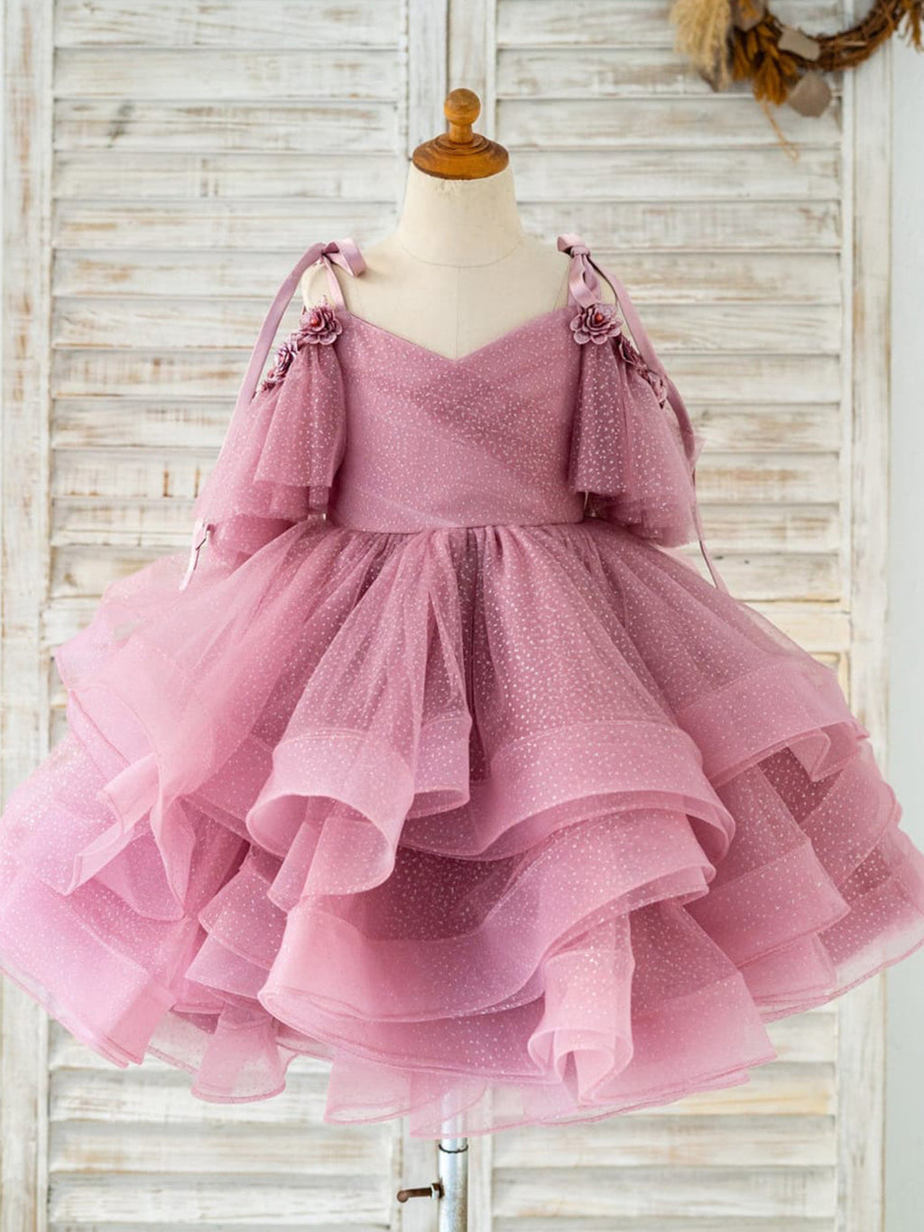 Vestido de fiesta/princesa de tul hasta la rodilla para niña de las flores de cumpleaños