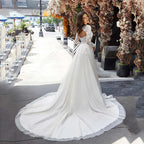 Wedding Dress A Line Removable Long Sleeve Bride Elegant Open Back Lace Bridal Gown Applique Tulle Vestido De Noiva-payinti