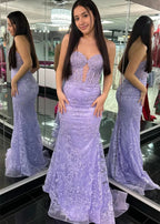 Terry | Vestidos de fiesta largos de sirena con apliques de encaje y escote corazón en negro