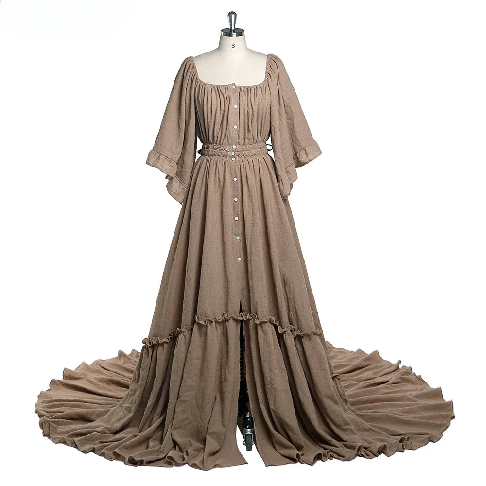 Schulterfreies Umstandskleid mit Rundhalsausschnitt, ausgestellten Ärmeln, Fotografie-Kleid, Babyparty-Kleid für Schwangere 