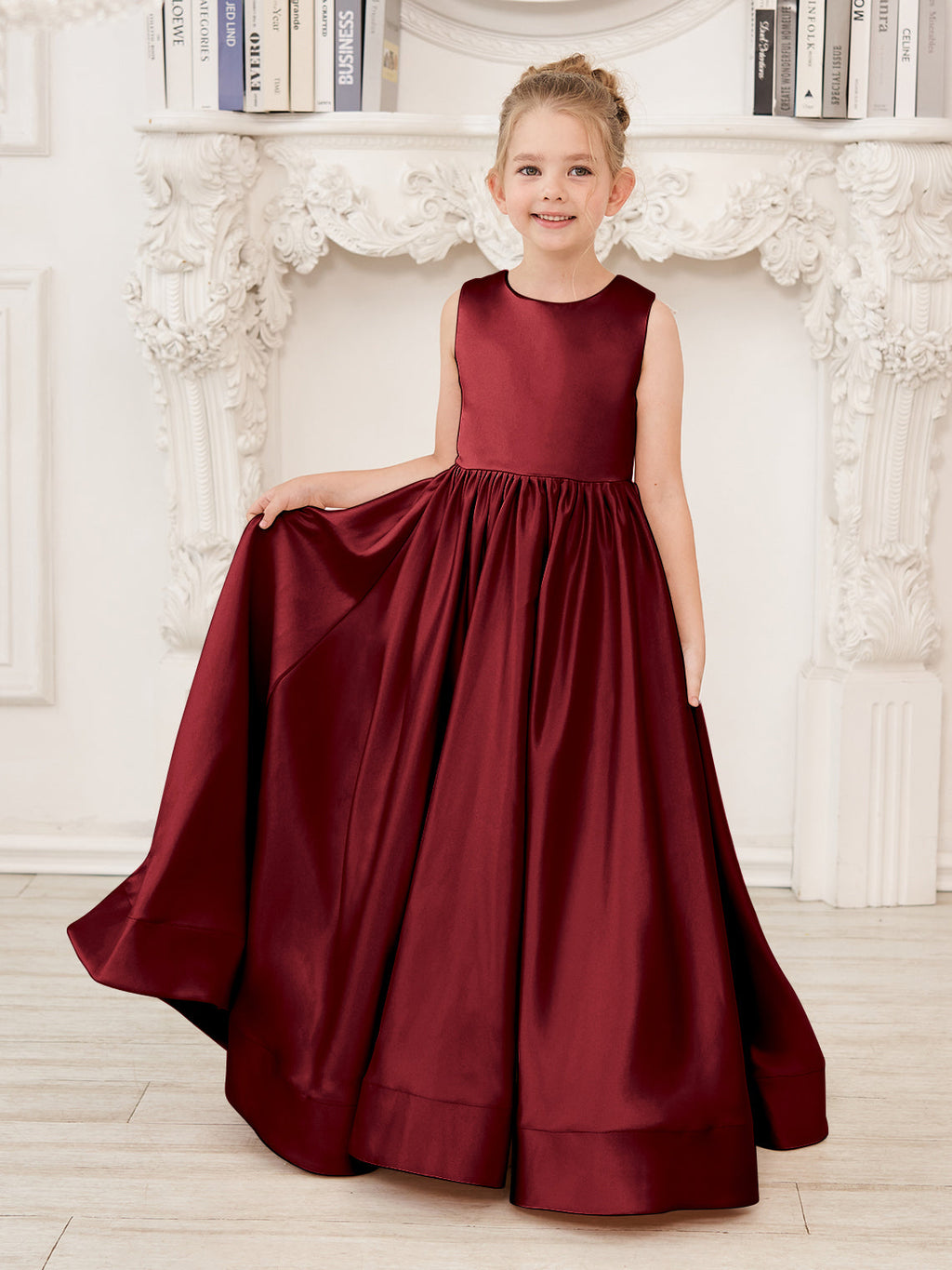 A-Linie Spitze Satin Bodenlang Blumenmädchenkleid 