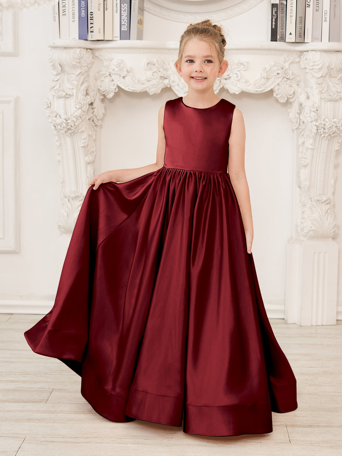 A-Linie Spitze Satin Bodenlang Blumenmädchenkleid 