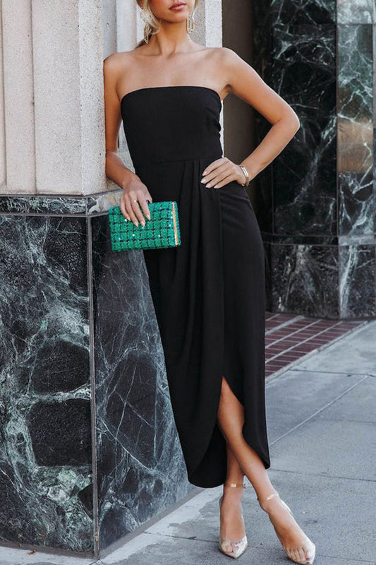 Sexy Formal Solid Slit Strapless Evening Dress Dresses