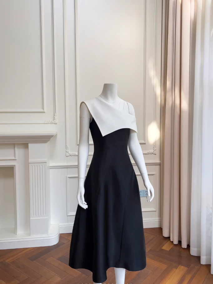 Einzigartiges One-Shoulder Schwarz Weiß Satin A-Linie Ballkleid Formales Abendkleid Y8580