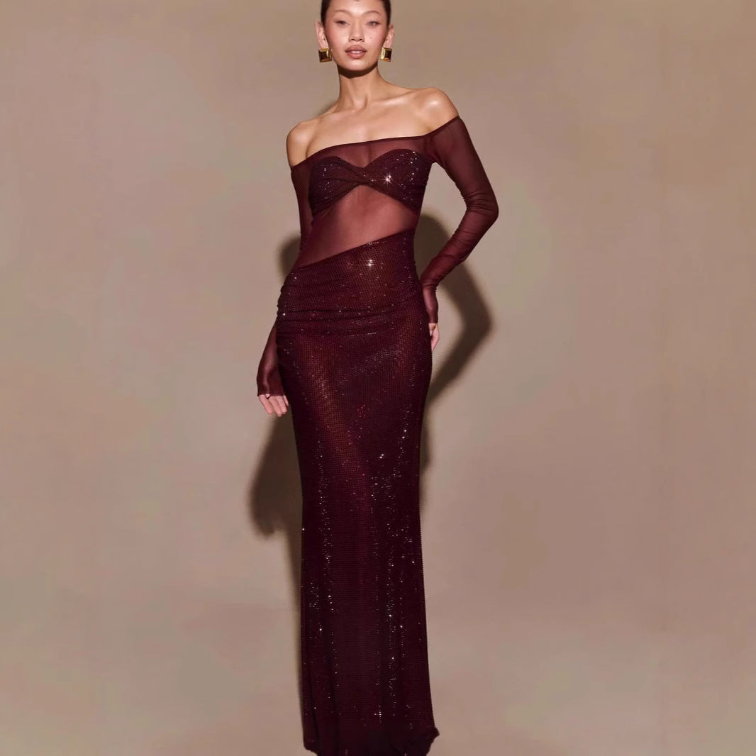 Chic One-Shoulder Rhinestone Fitted Prom Dress