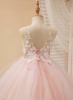 Duchesse-Linie/Princess-Linie Spitze Tüll Bodenlang Rosa Kleid (2003226757) 