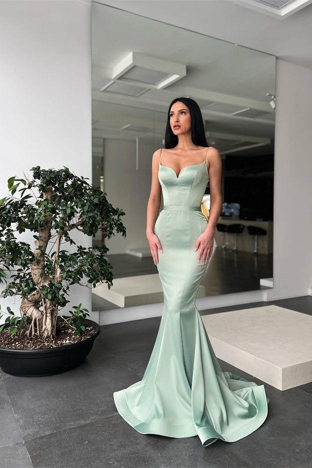 Langes Meerjungfrau-Abendkleid aus Satin mit Herzausschnitt und Spaghettiträgern