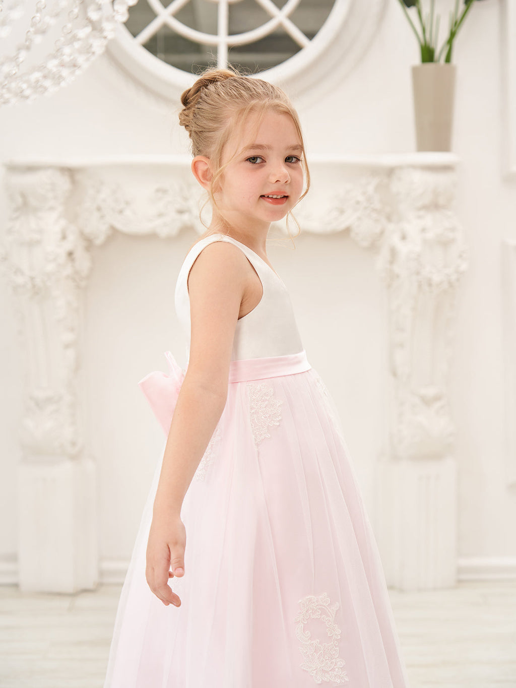 A-Linie Satin Tüll Knöchellanges Rosa Kleid (2003227111)