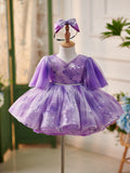 Lila Pailletten Tüll Knielanges Baby Mädchen Kleid 
