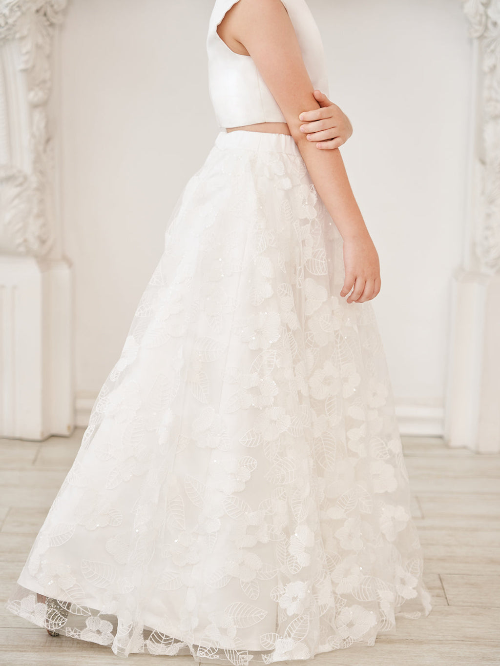 A-Linie Spitze Satin Bodenlang Elfenbein Kleid (010146741) 