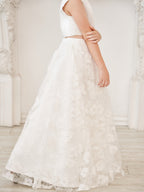 A-Linie Spitze Satin Bodenlang Elfenbein Kleid (010146741) 