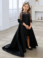 Duchesse-Linie/Princess-Linie Satin Sweep/Pinsel zug Schwarzes Kleid 