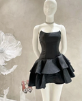Elegante vestido negro corto sin tirantes para fiesta de cumpleaños, vestido de bienvenida Y7636