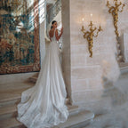 Exquisite Wedding Dress For Woman Square-Neck A-Line Lace Appliques Sequins Bride Gowns Tulle Sweep Train Vestido Custom-payinti