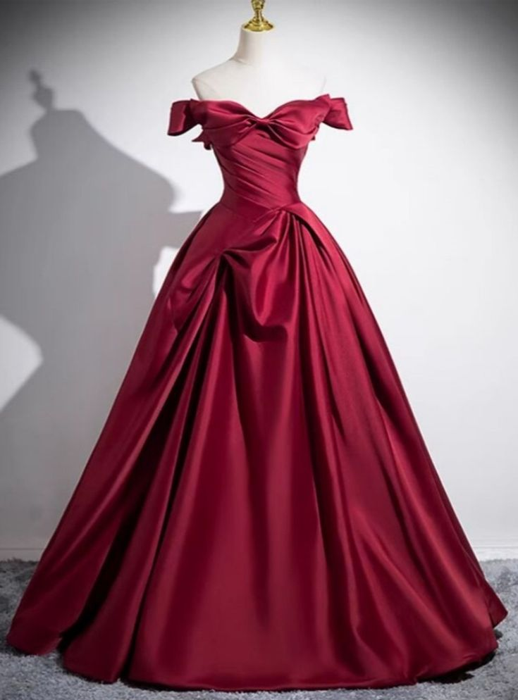 Mode Burgund Satin Falten Ballkleid A-Linie Elegantes Ballkleid Y7661
