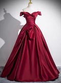 Mode Burgund Satin Falten Ballkleid A-Linie Elegantes Ballkleid Y7661