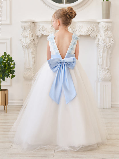 Vestido de fiesta/princesa con flores 3D de tul hasta el suelo color marfil para niña de las flores
