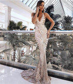 Chic Backless Lace Sequin Prom Dress