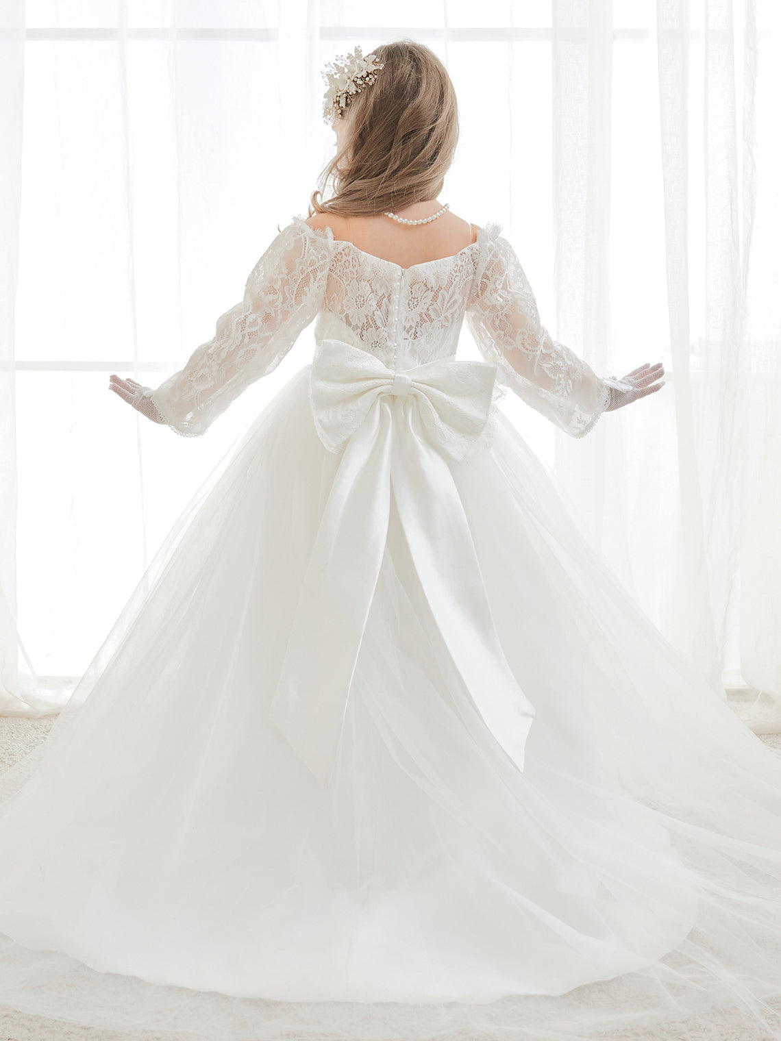 A-Linie Spitze Tüll Bodenlang Elfenbein Kleid (2003227154) 