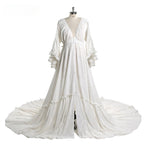 Vestidos de maternidad de manga larga con escote en V profundo para sesión de fotos, botones delanteros y cintura ajustable Sunnderly SY211202 