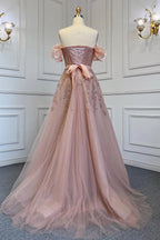 Long A-line Off The Shoulder Bubble Sleeves Formal Prom Dress