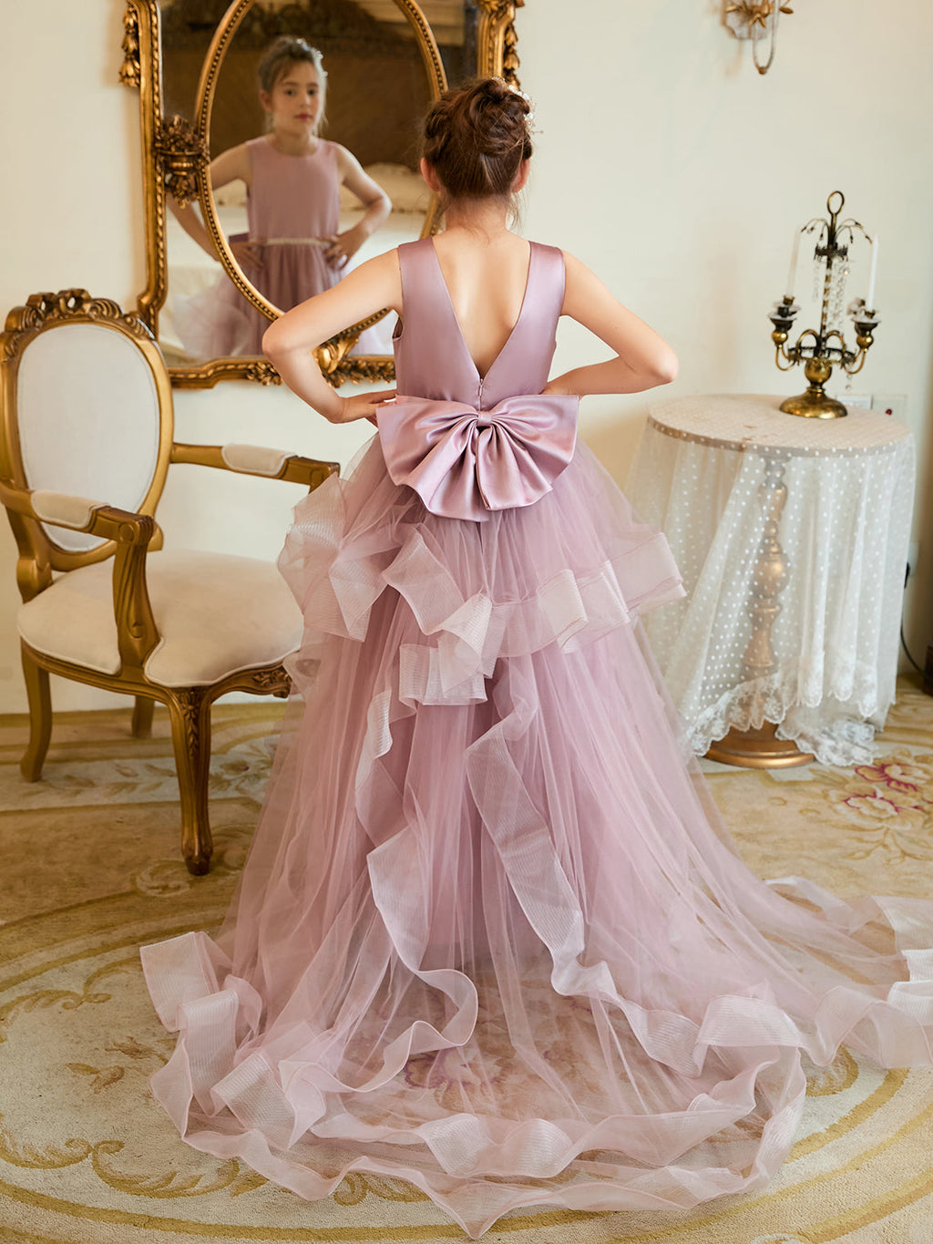 Duchesse-Linie/Princess-Linie Satin Tüll Bodenlang Blumenmädchenkleid 