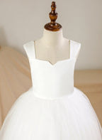 Duchesse-Linie/Princess-Linie Satin Tüll Knöchellang Blumenmädchenkleid 