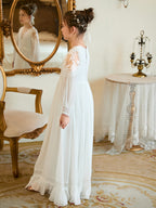 Bodenlanges Chiffon-Kleid in A-Linie und Elfenbein für die Erstkommunion 
