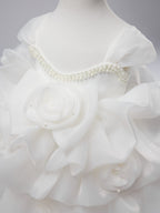 3D Flower Organza Knee-length 1st Birthday Party Baby Girl Dress