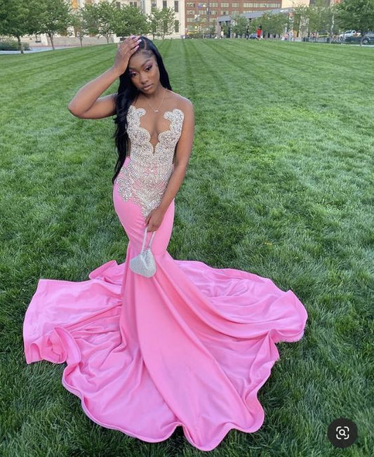 Vestidos de fiesta rosas, vestidos de fiesta brillantes, vestidos de noche sirena Y470