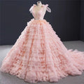 Vestido de quinceañera rosa ruborizado brillante con volantes en capas, vestido de fiesta rosa ruborizado Y476